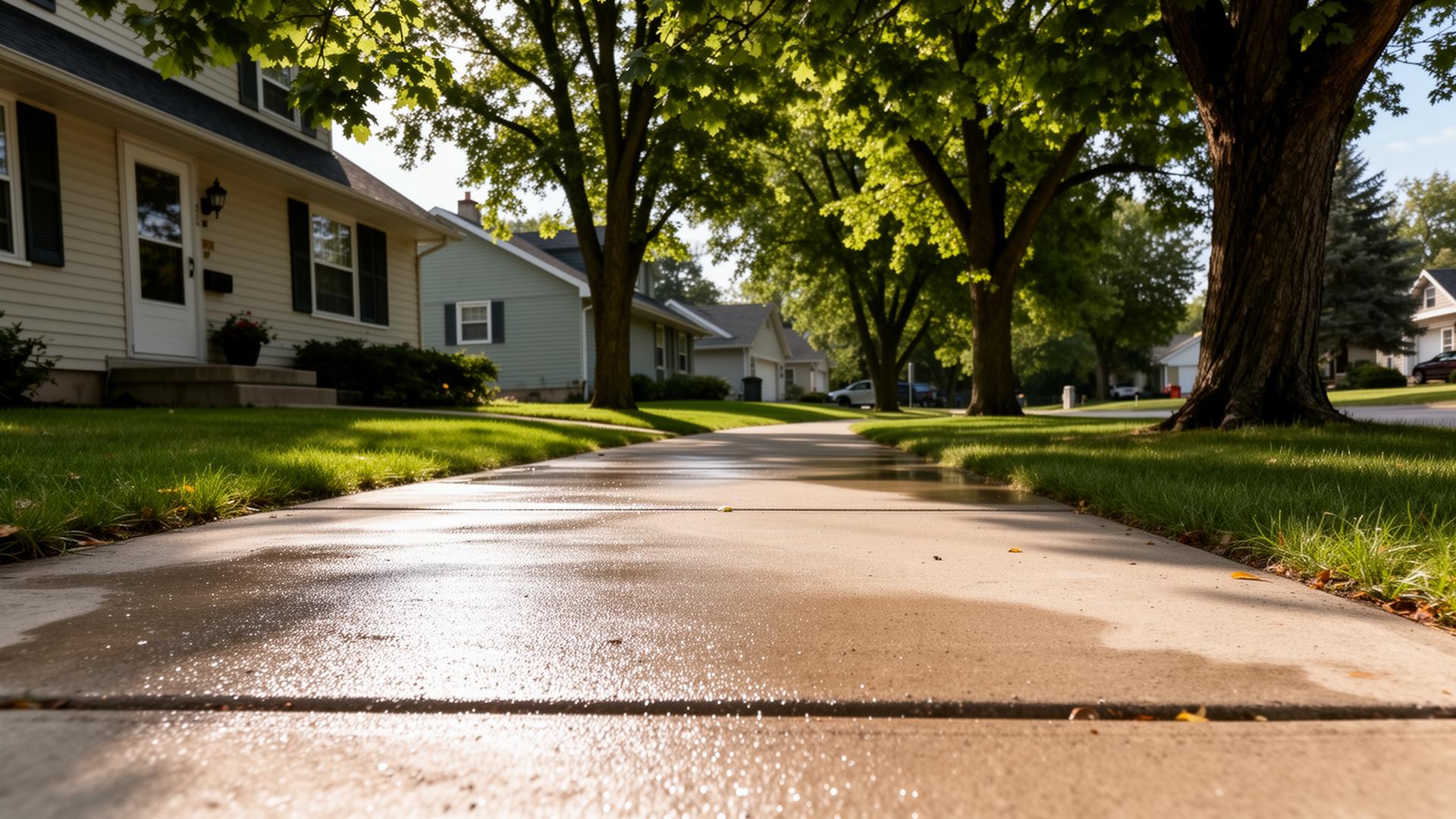 Clean residential sidewalk in front of an Edina, MN home after pressure washing