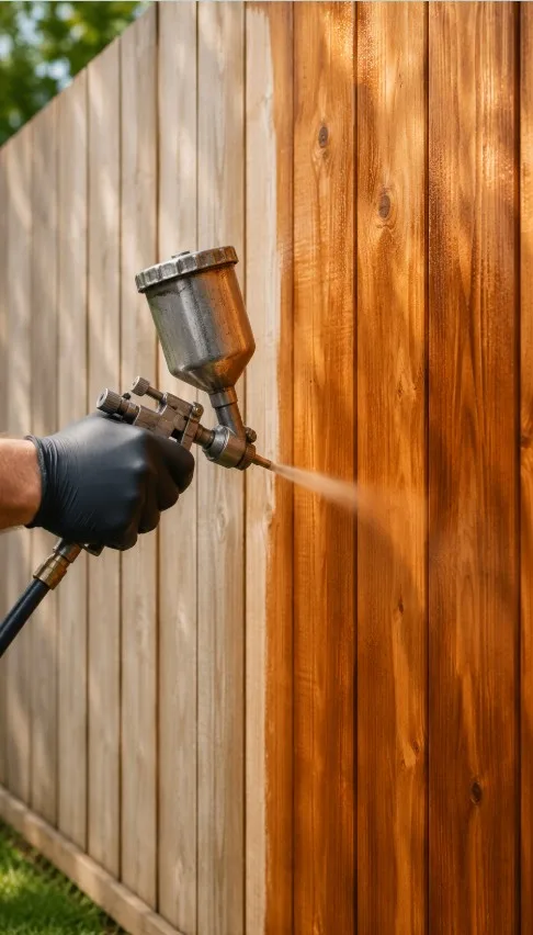 Close-up of water beading on a freshly sealed cedar fence in Edina, MN
