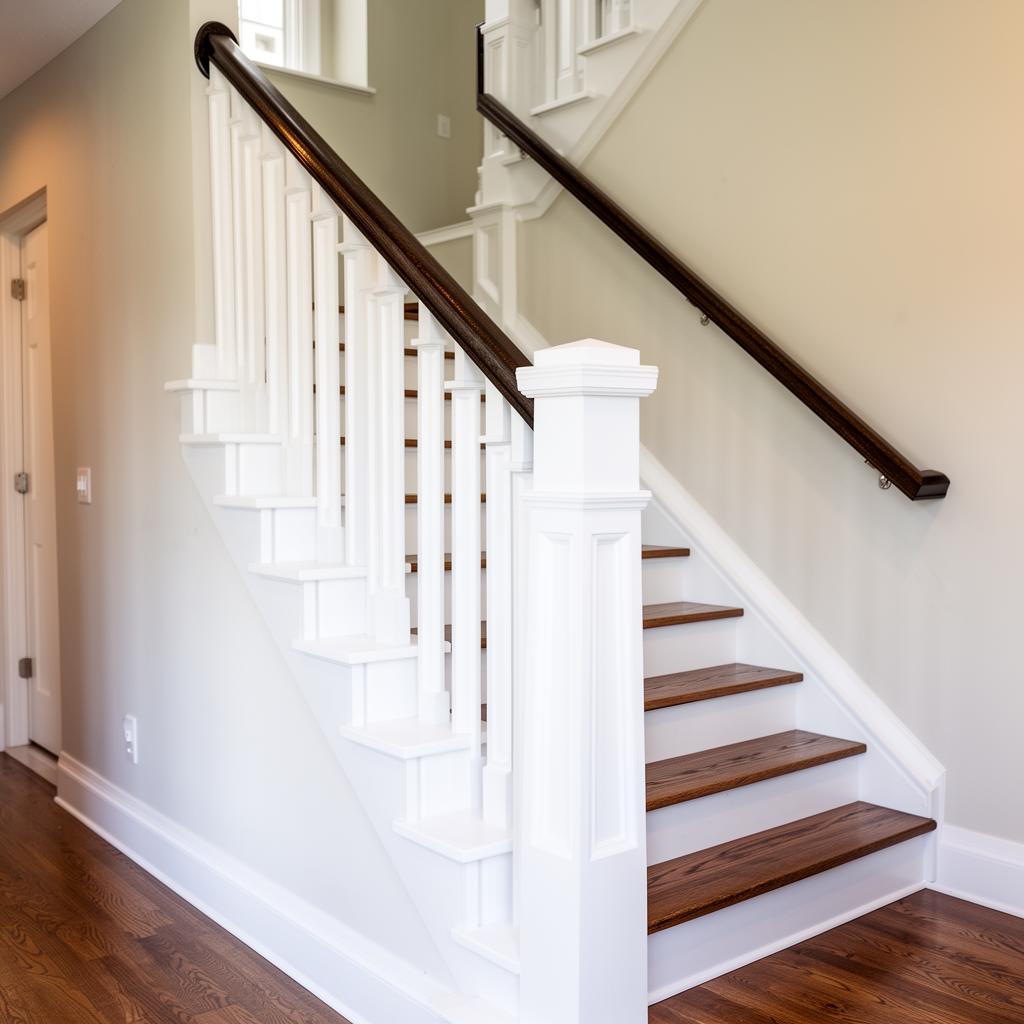 Painted stair railings, balusters, and newel post in an Edina, MN home